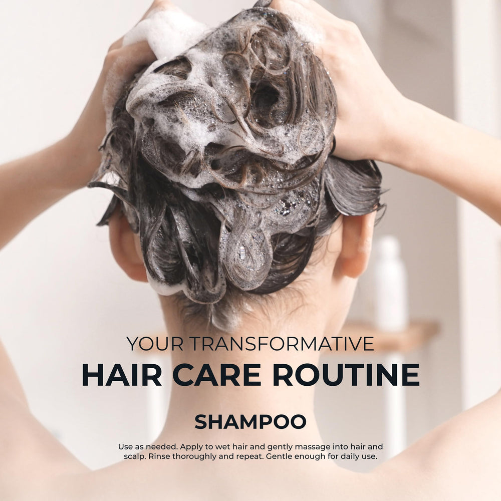 Hairmax Density Shampoo on hair showing visual fullness after use