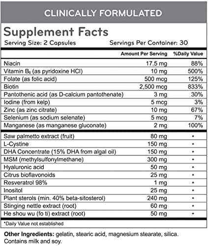 Hairmax label closeup features DHT blockers and antioxidant blend for hair vitality.