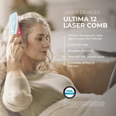 Hairmax Ultima 12 LaserComb side view highlighting a compact form for travel.