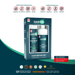 HairMD transplant hair repair set label closeup showcases biotin and keratin ingredients
