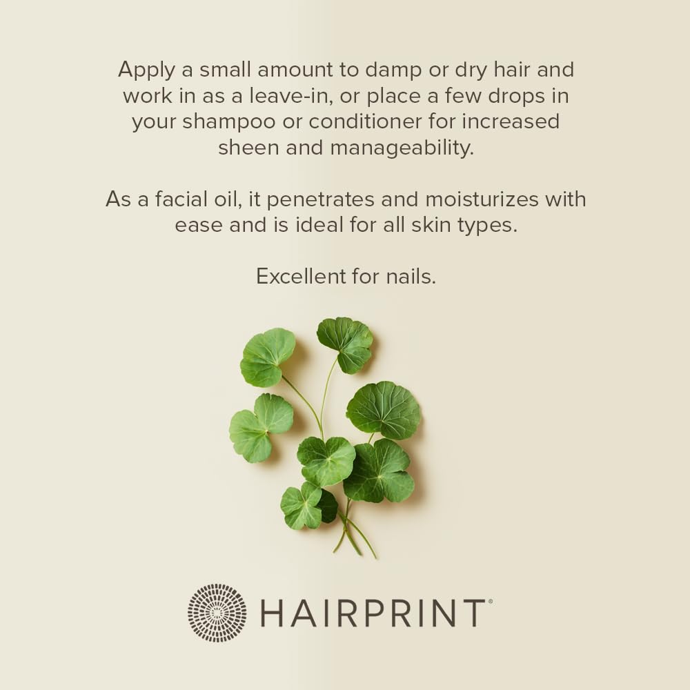 Hairprint Daikon Seed Oil texture close-up reveals light, silky oil.