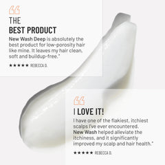 Hairstory New Wash Deep Clean sulfate-free formula on bottle label
