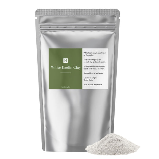 HalalEveryday White Kaolin Clay Powder bottle pour for gentle cleansing