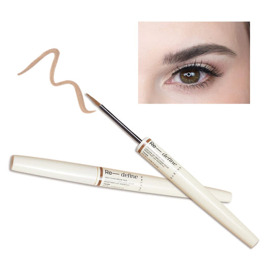 HALEYS Precision Brow Pen taupe cap close-up showing precise, natural strokes.