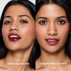 HALEYS Re-dew lip gloss vegan squalane bottle on minimalist backdrop, suggesting nourishing formula.