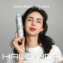 HALOVIDA Dry Shampoo absorbs oil at roots for instant lift.
