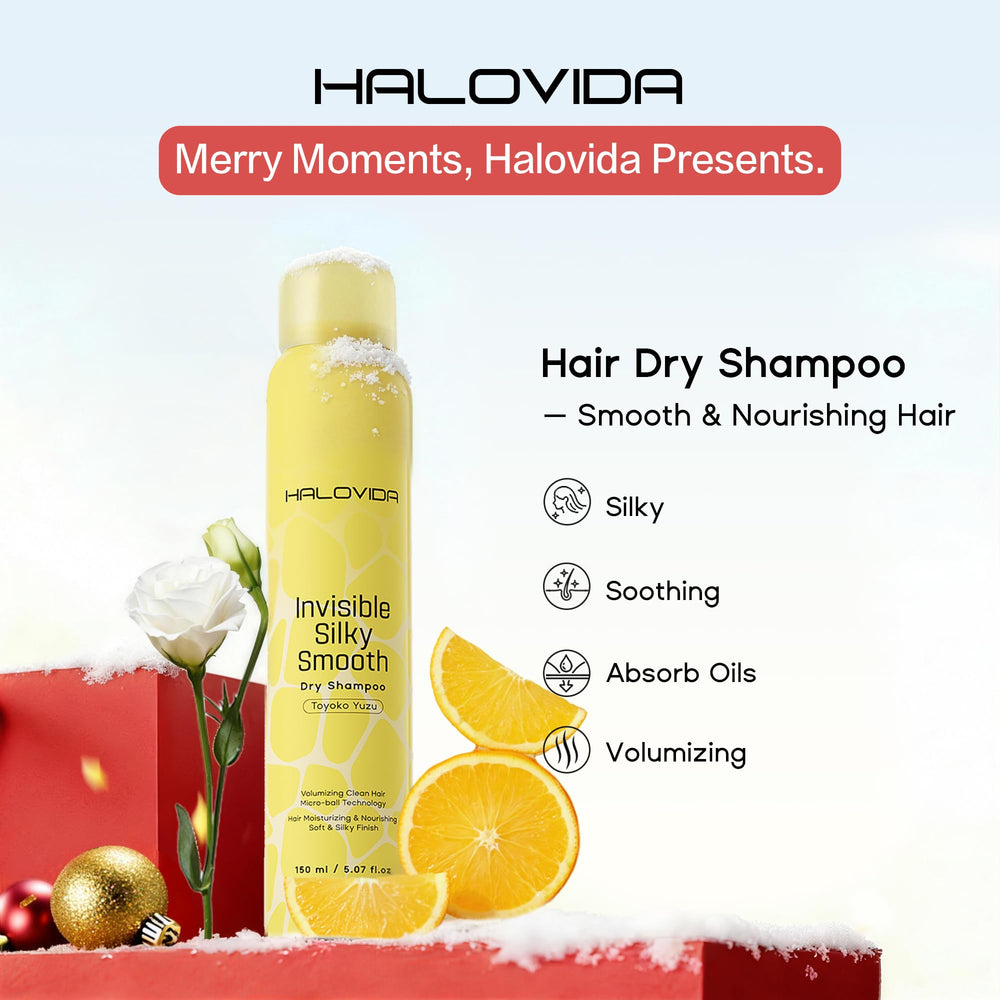 HALOVIDA Silky Yuzu spray delivering even root absorption for added volume.