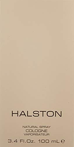 Halston cologne spray packaging, 3.4 oz, convenient for travel and touch-ups