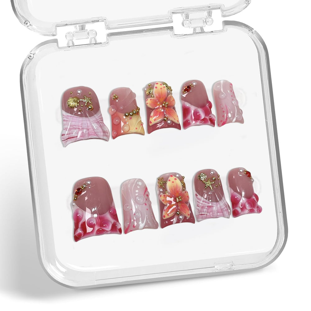 Handemade press on nails with thick multi-layer gel and short duck design for durable wear