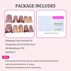 Handmade Flower Press-on Nails in short duck style for quick, stylish manicures.