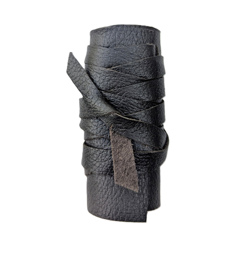 Handmade Leather Hair Wrap front view showing secure ponytail hold