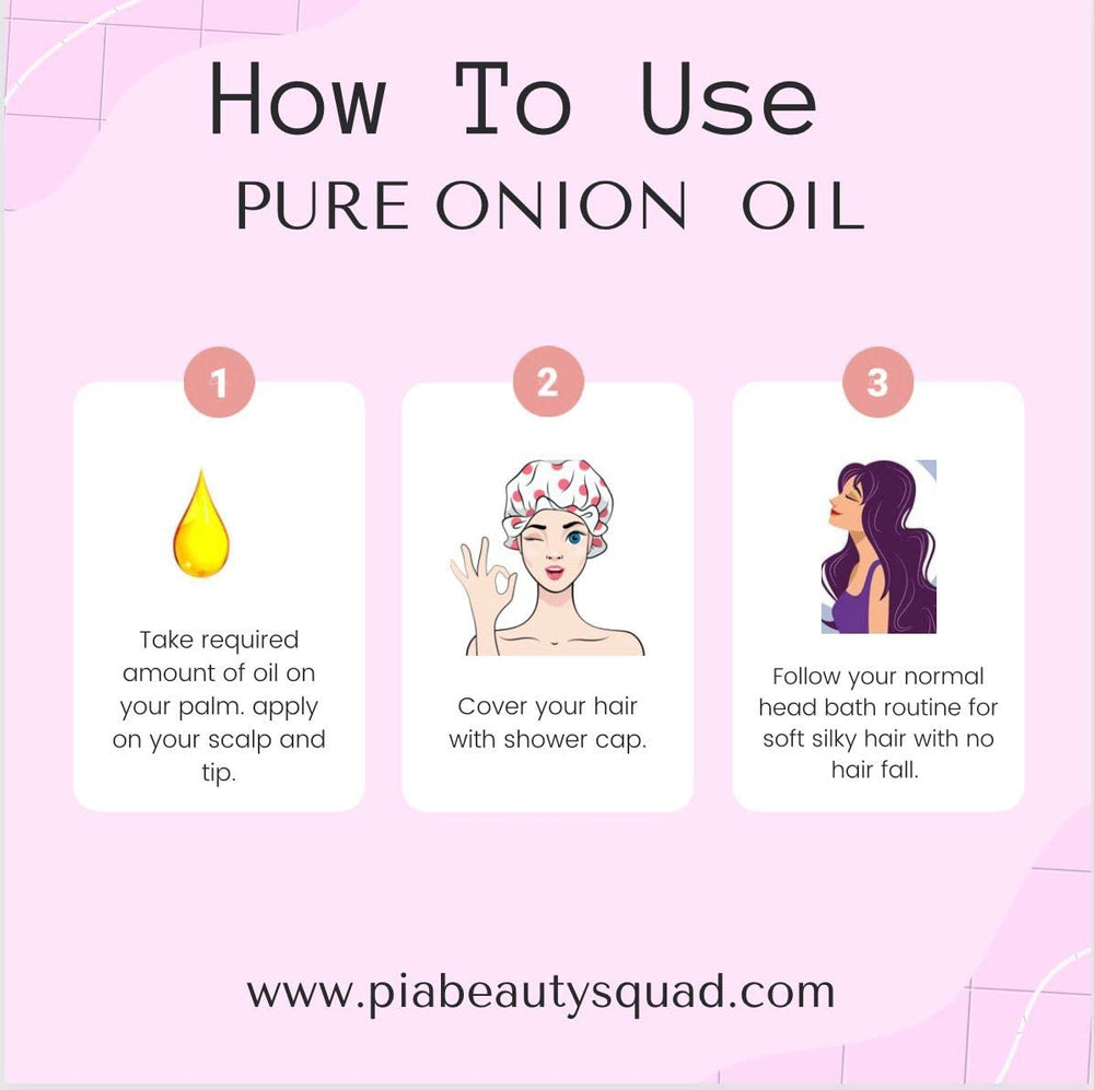 Handmade Onion Hair Oil texture close-up on fingertips showing rich serum