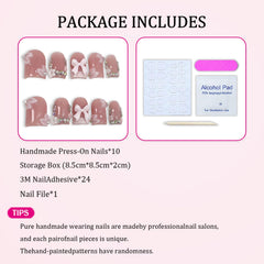 10 Pcs Handmade Press On Nails – rhinestone details add subtle sparkle.