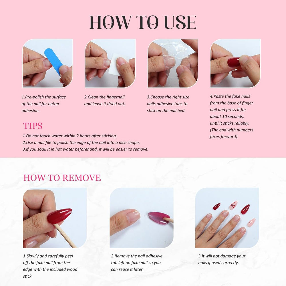 10 Pcs Handmade Press On Nails – removal by warm water and gentle lifting.