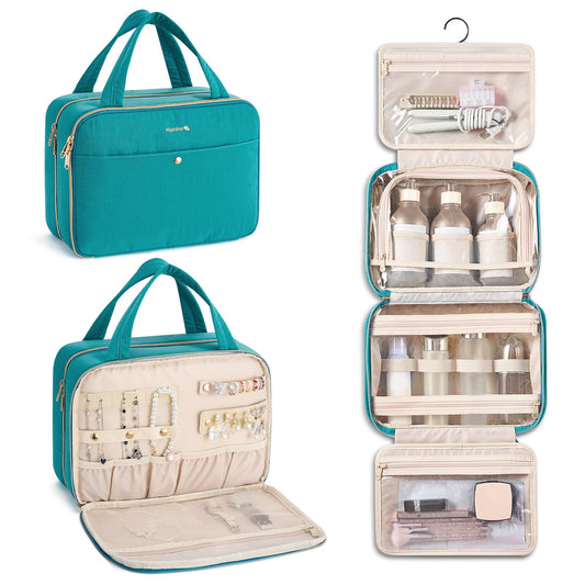 Hanke hanging travel toiletry bag turquoise green with large capacity for travel cosmetics