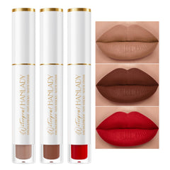 HANLADY 3pc matte lipstick set packaging, ideal for gifting and display.