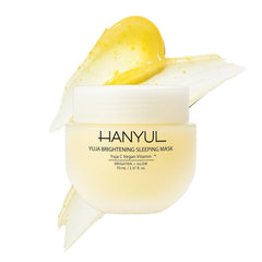 Hanyul Yuja Sleeping Mask jar closeup showing creamy texture for brightening glow