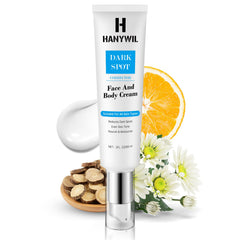 HANYWIL dark spot serum bottle shows targeted brightening for even skin tone.