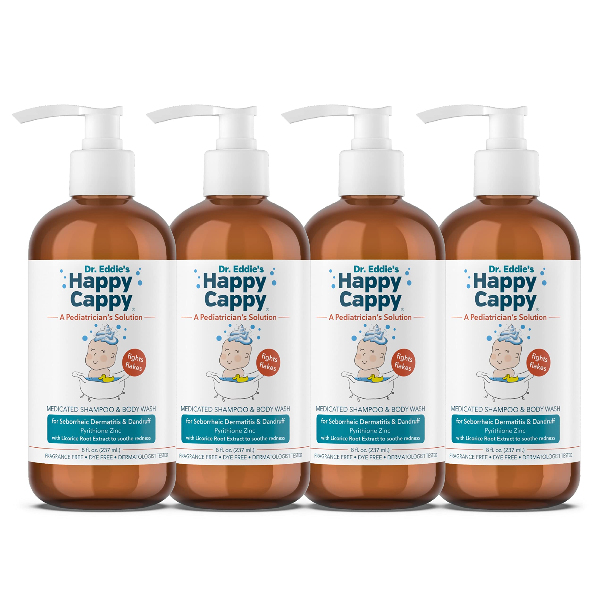 Happy Cappy medicated shampoo bottle close-up for fragrance-free sensitive skin
