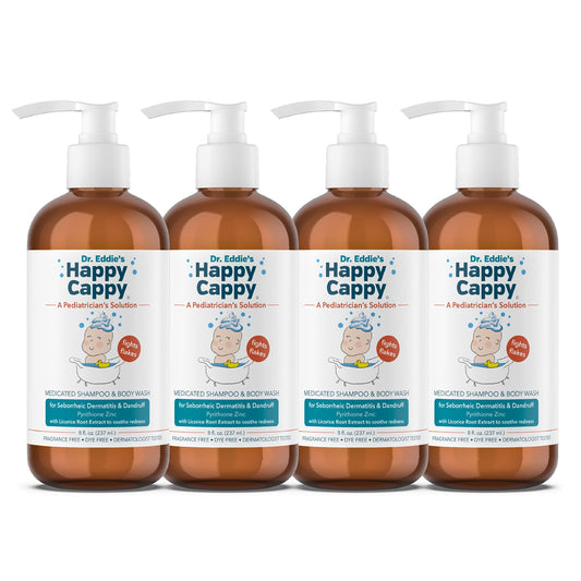 Happy Cappy medicated shampoo bottle close-up for fragrance-free sensitive skin