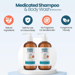 Happy Cappy dandruff relief on scalp highlights zinc pyrithione action.