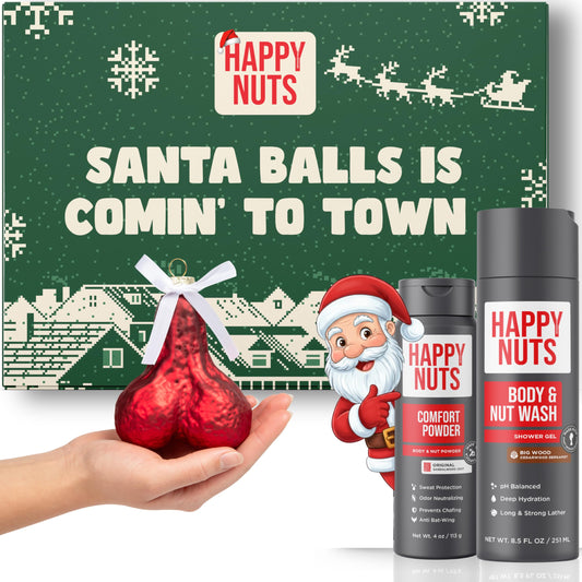 Happy Nuts comfort powder tub keeps skin dry and comfortable.