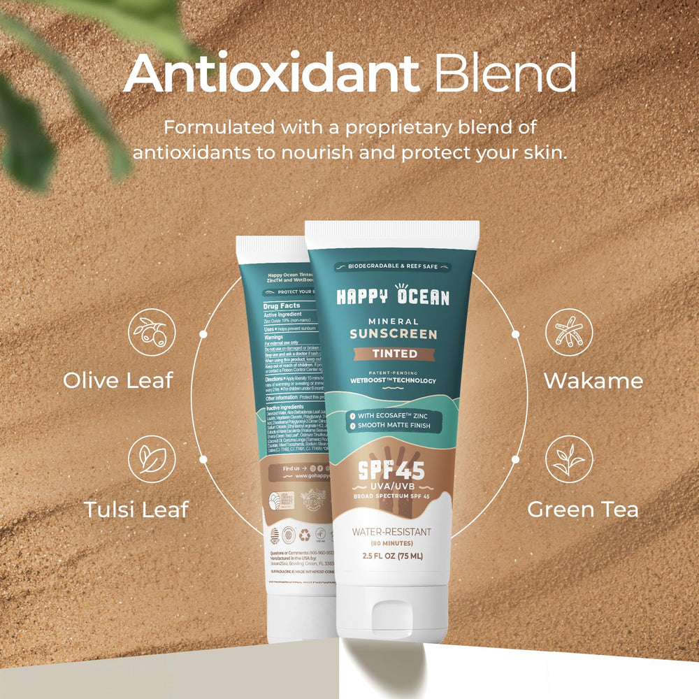 Happy Ocean water-resistant sunscreen demonstrates reliable protection during activities.
