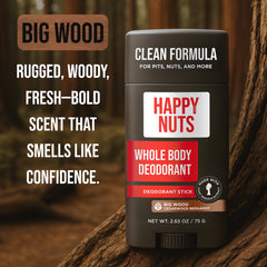 HAPPY NUTS Dermatologist-tested label highlights safety and gentle formulation.