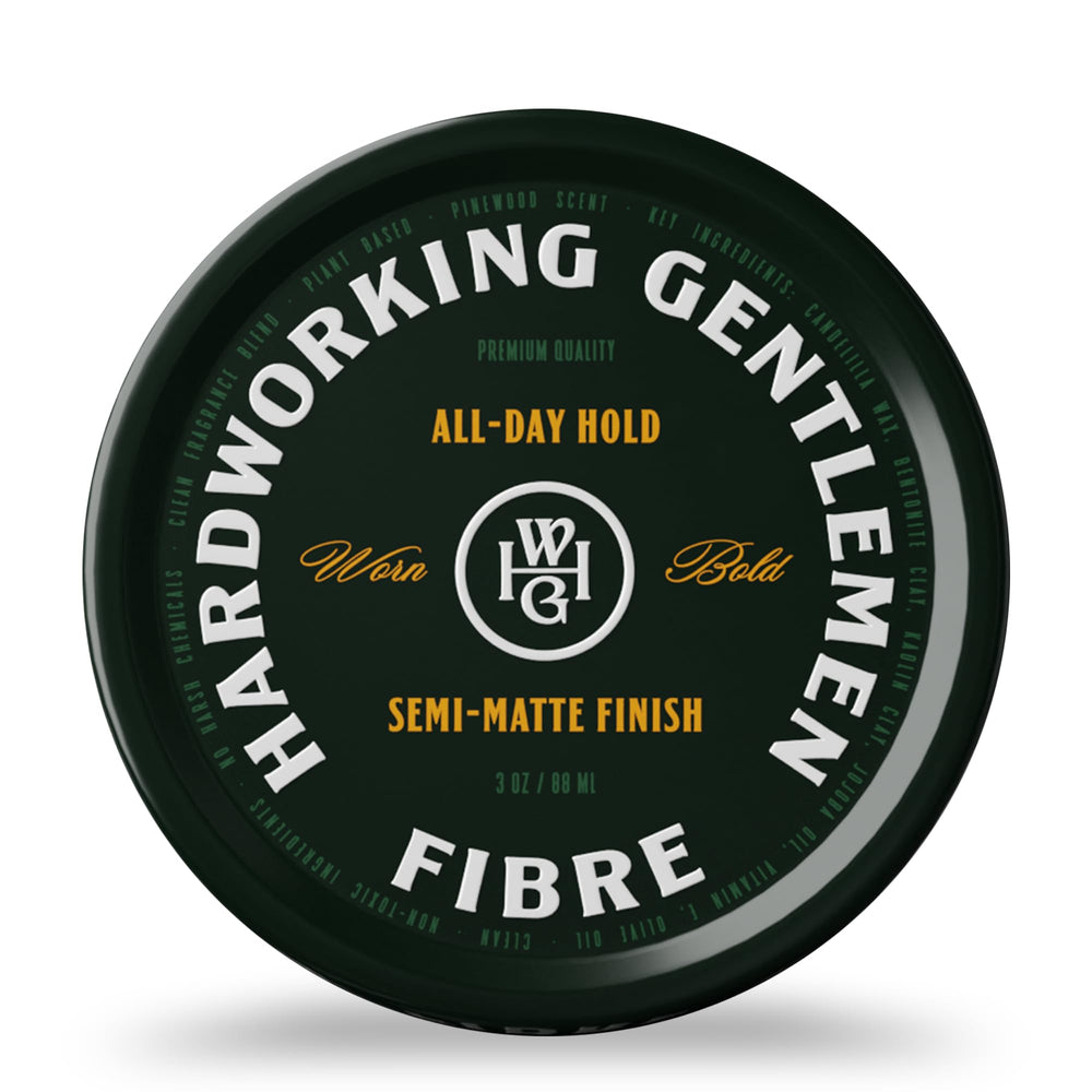 Hardworking Gentlemen Fibre bottle front view highlighting mid-high hold.