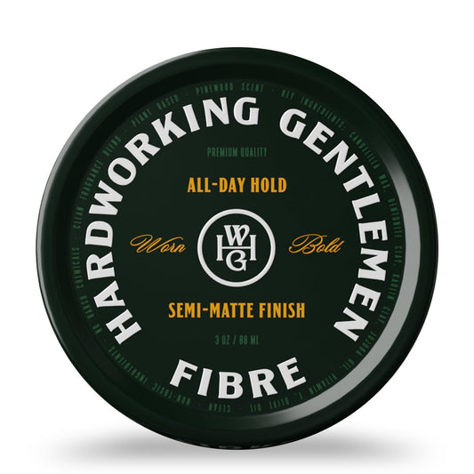 Hardworking Gentlemen Fibre bottle front view highlighting mid-high hold.