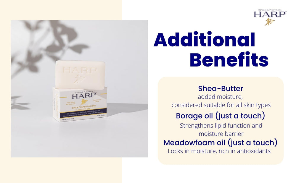 HARP fragrance-free bar lather demo illustrating quick, gentle cleansing.