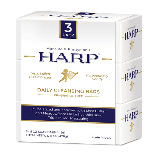 HARP fragrance-free bar pack shot highlighting a compact cleansing option.
