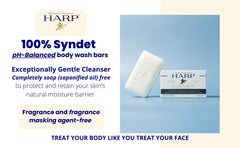 HARP fragrance-free body wash bar lather shows creamy foam suitable for daily use.