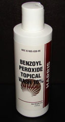Harris Pharmaceuticals benzoyl peroxide 10% acne wash foam lather on skin illustrating cleansing action