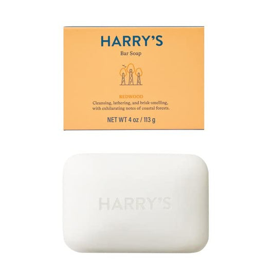 Harry's Redwood bar soap pack shot showing four bars for daily cleansing