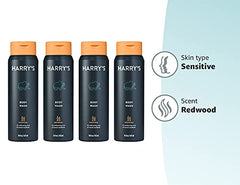 Harry's Redwood body wash in a shower scene implying quick refreshment after workouts.