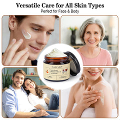 HASCURI balm on the face demonstrates deep hydration and skin comfort.