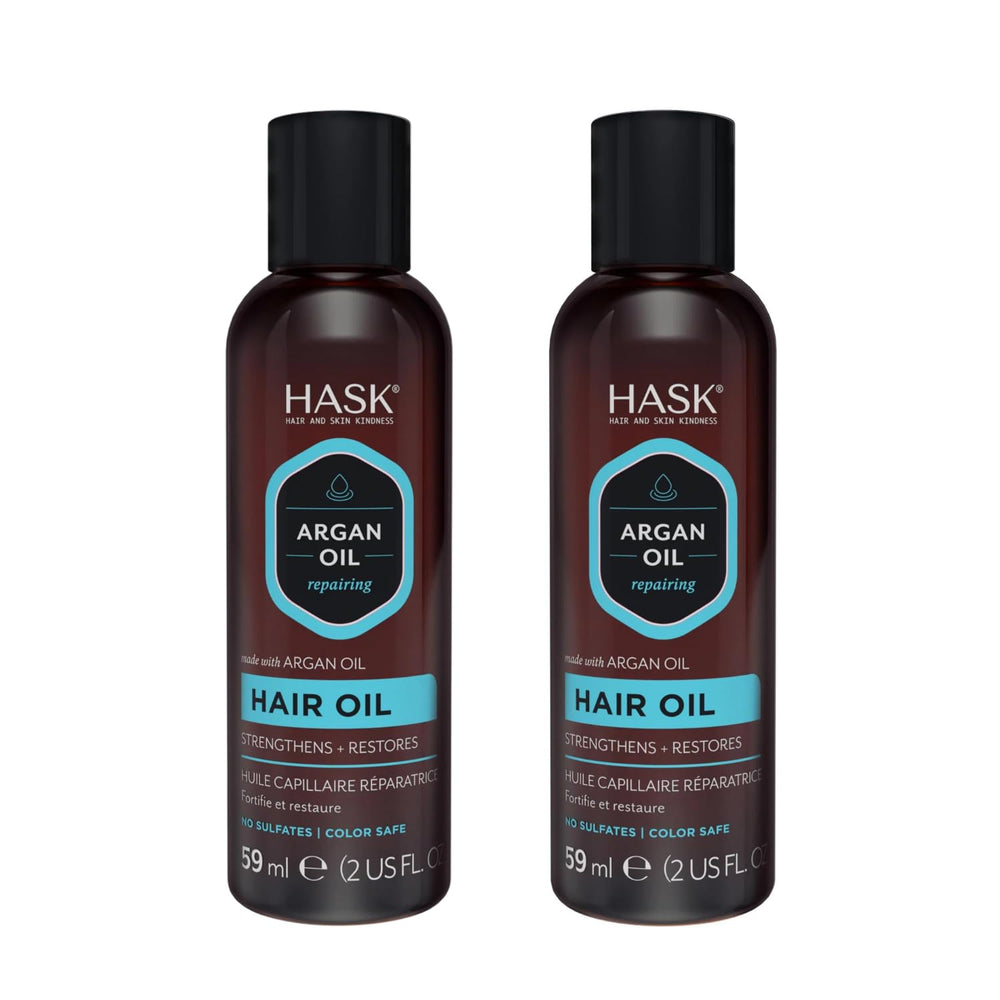 HASK Argan Repairing Hair Oil close-up demonstrates color-safe formula