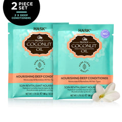Back view of HASK Coconut Oil Nourishing Deep Conditioner pack; highlights sulfate- and paraben-free formula.
