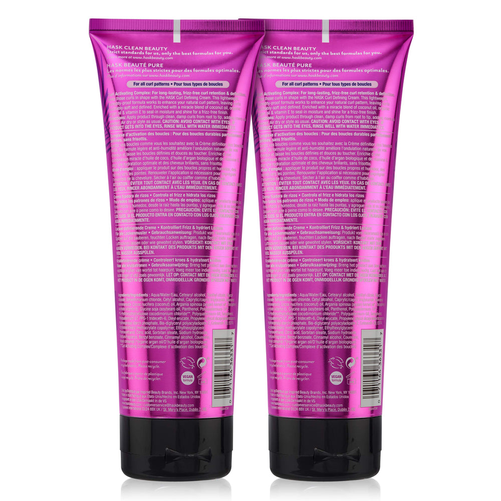 Close-up shows defined, frizz-free curls with HASK cream.