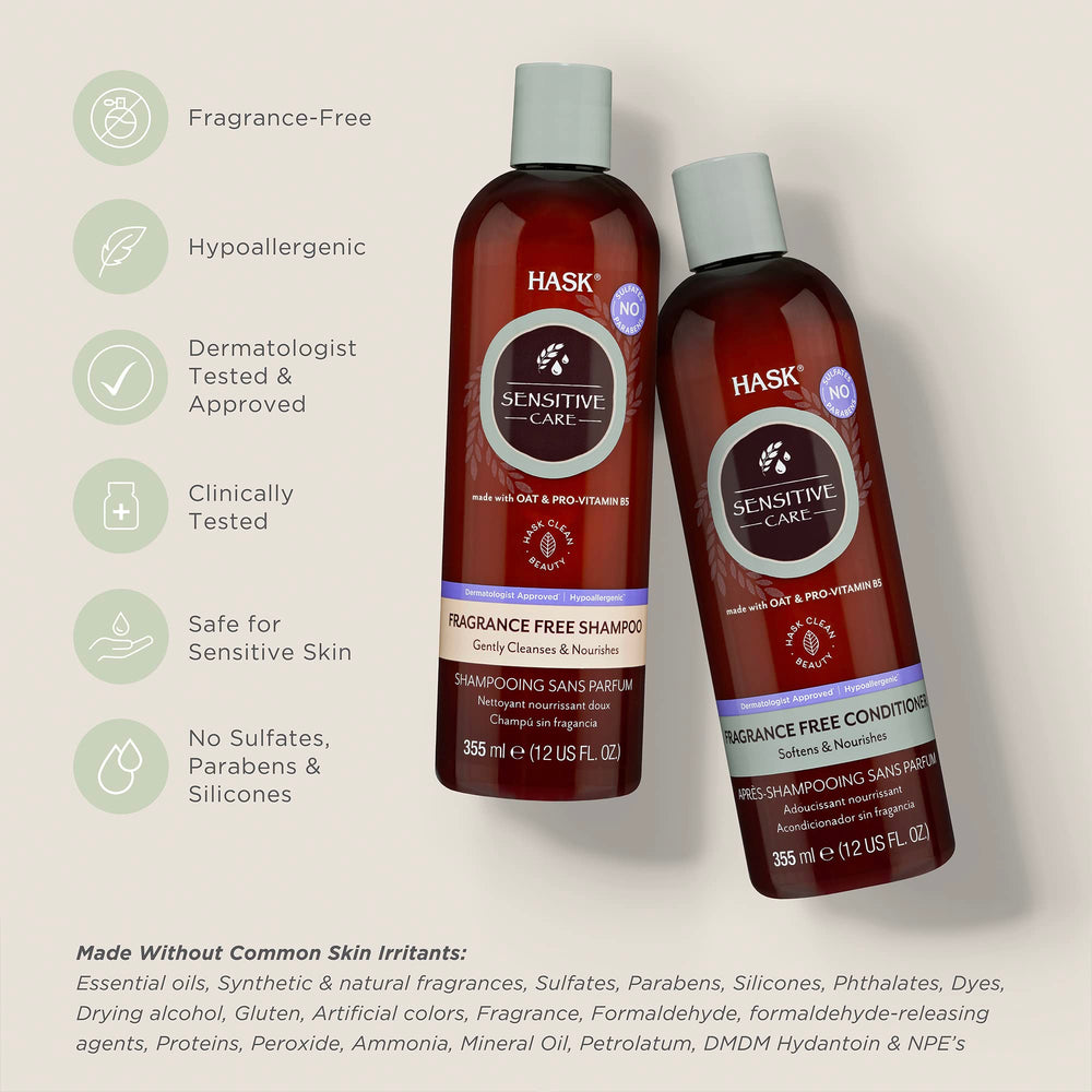 HASK Sensitive Care Conditioner bottle highlights fragrance-free, gentle hydration.
