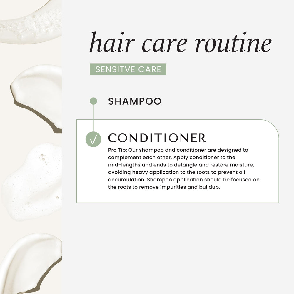 HASK Sensitive Care Shampoo bottle pour highlights easy rinsing experience.