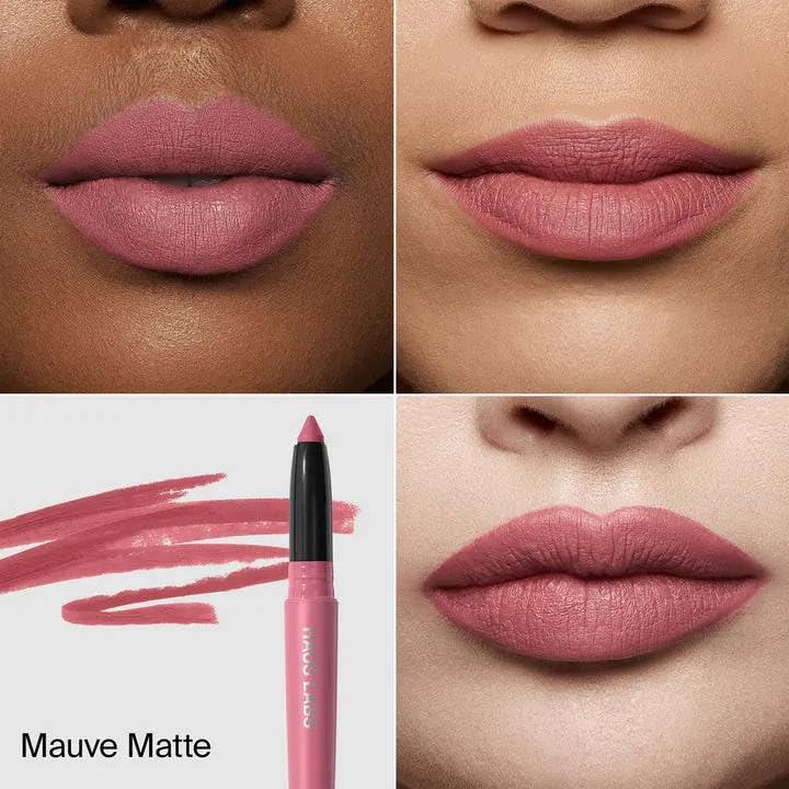 HAUS LABS Lip Crayon Mauve Matte line close-up showing precise lip edges.