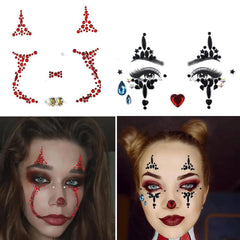 HavanySkr Halloween clown face gems enhance your cheeks with sparkling drama for a bold costume.