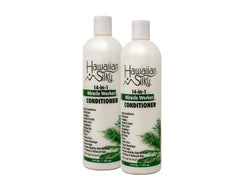 Hawaiian Silky Miracle Worker 14-in-1 conditioner two-pack displayed for home use.