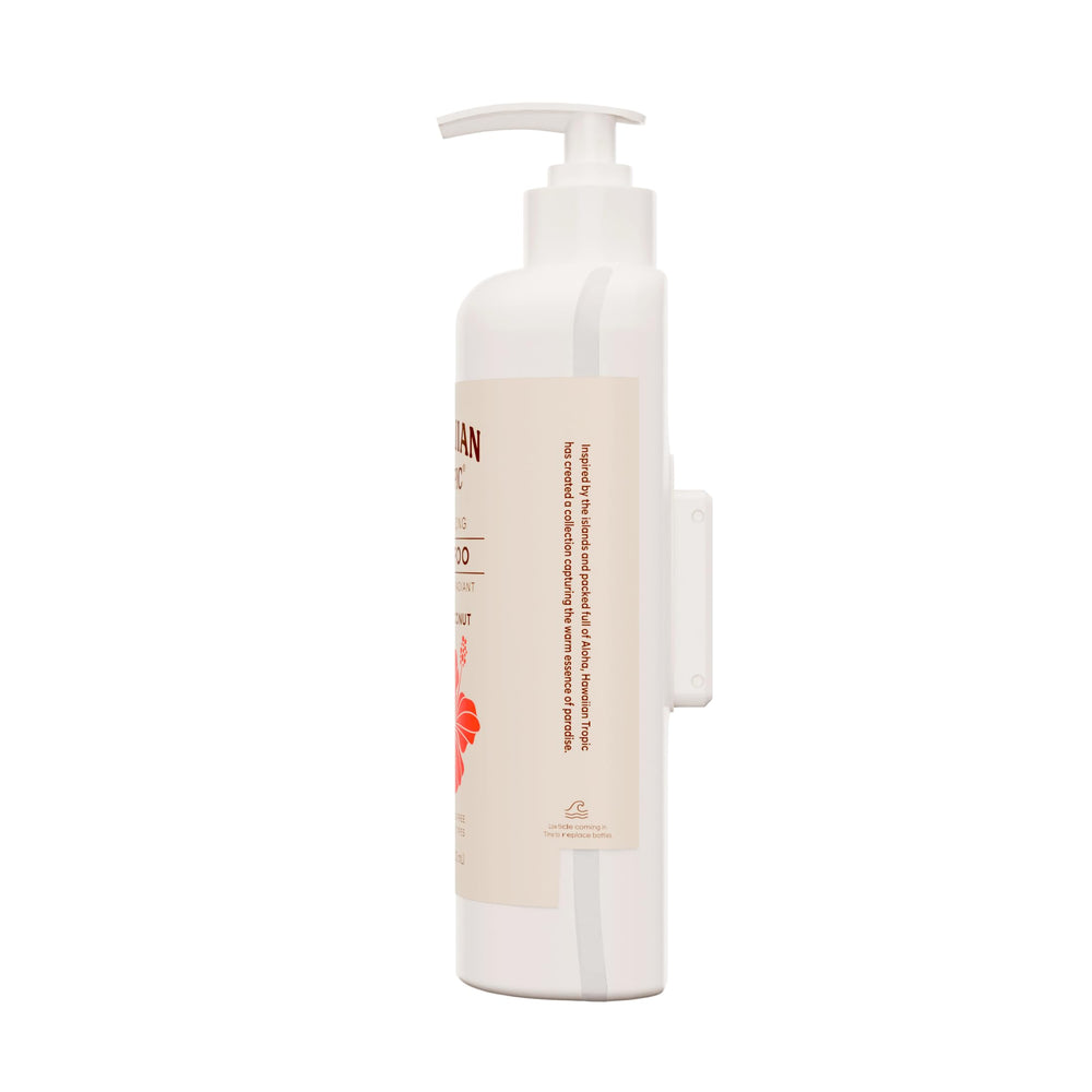 Hawaiian Tropic 380ml bottle mounted on wall ready for turnover.