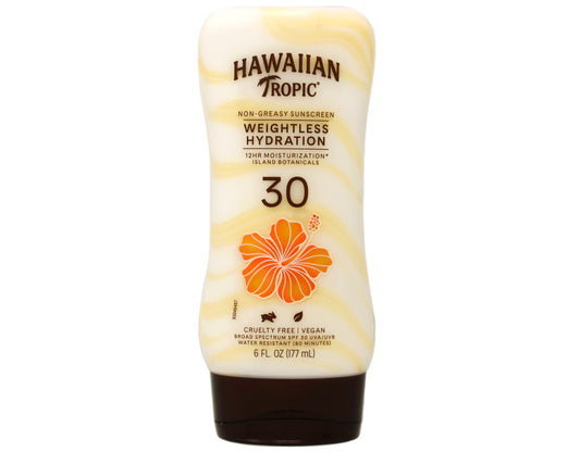 Hawaiian Tropic Silk Hydration bottle front showing SPF 30 protection and silky glow.