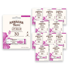 Hawaiian Tropic Tropical Lip Balm SPF 30 with 12-hour hydration for beach days.