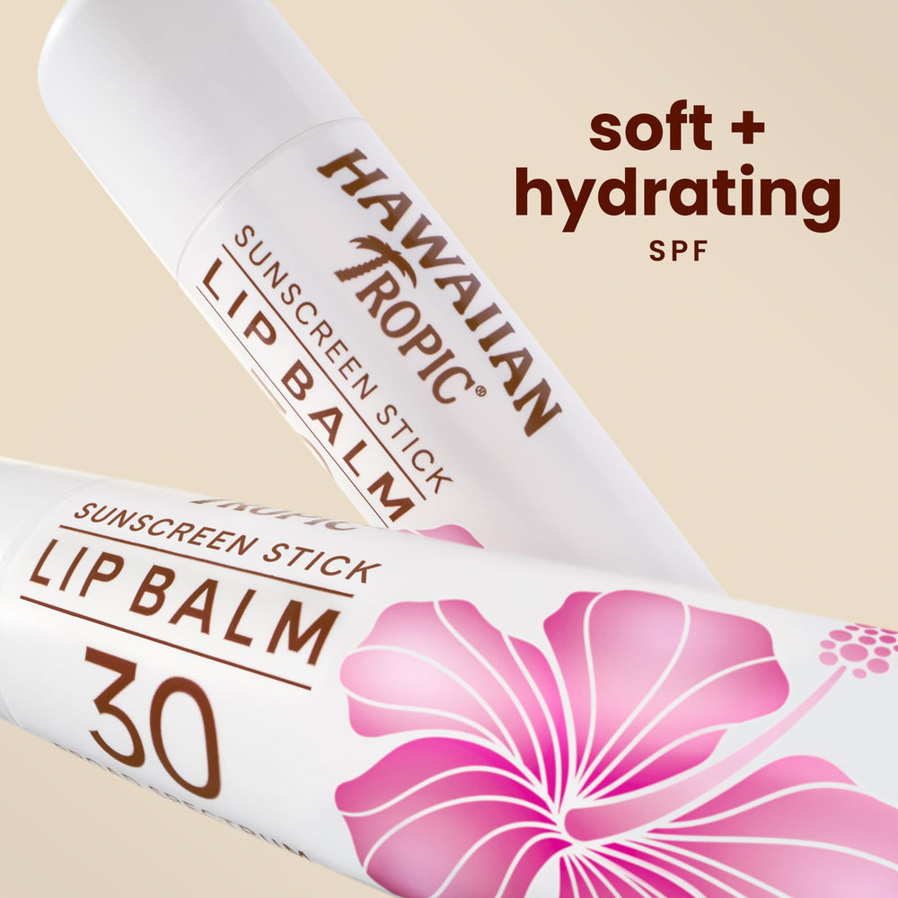 Hawaiian Tropic Lip Balm SPF 30 delivers up to 80 minutes water resistance.