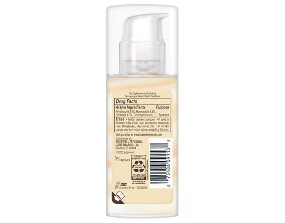 Hawaiian Tropic Weightless Hydration Face SPF 30 pump for easy on-the-go application